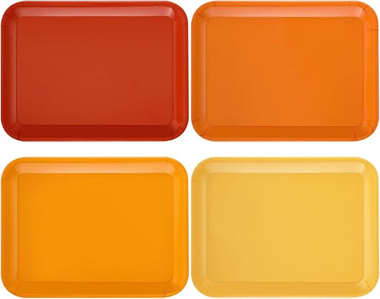 4 Pieces Serving Trays Melamine Platters Reusable Rectangle Party Trays for Theme Party Food Dessert Serving Supplies, 13 x 9.7 inch(Yellow Orange,Fall)