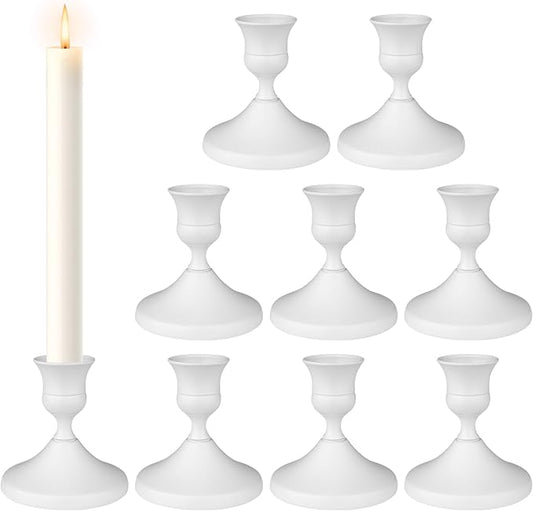 Candle Holders White Set of 9, Vintage Metal Candlestick Holders for Dinner Room Table Centerpiece, Small Metal Candles Sticks for Wedding Centerpieces Christmas Birthday Party (9, White)