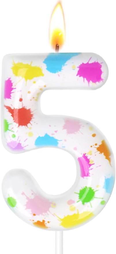 Paint Birthday Candles, Art Paint Party Decoration Supplies, Birthday Number Candles for Cake Topper (Multicolour, Number 5)