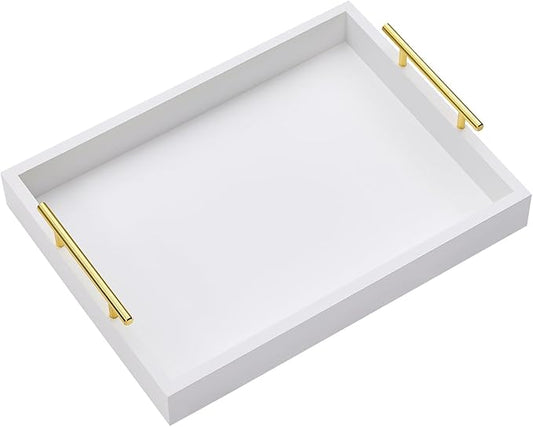 16"x12" Serving Trays with Handles, White Decorative Serving Tray, Ottoman Trays, Living Room, Bathroom, and Outdoors Decorative Trays (White)