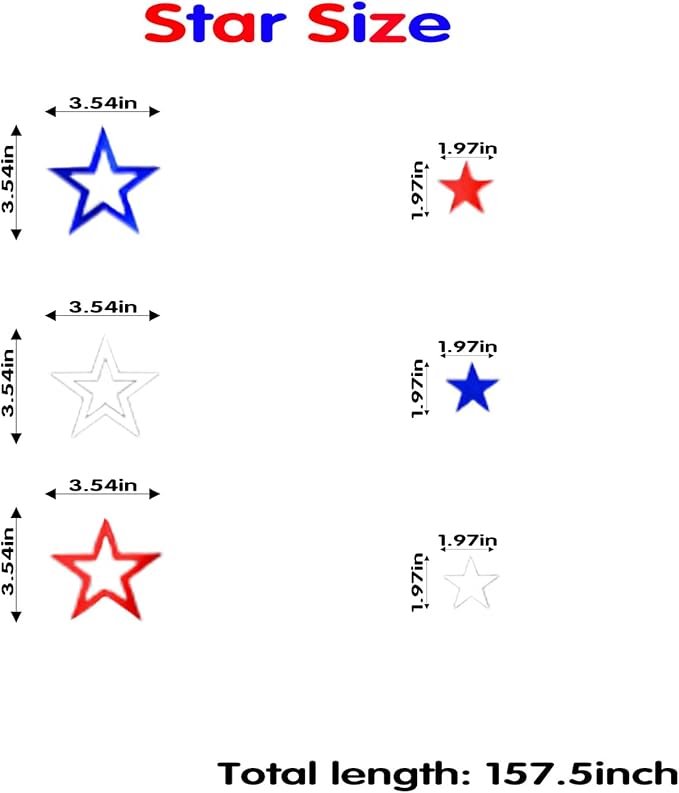 Patriotic Star Streamers Banner Garland Glitter for 4th of July BBQ Memorial Day 250th Anniversary Party Glossy Independence Day Celebration Labor Day Decorations Red White Blue 1 Strand 157.5In
