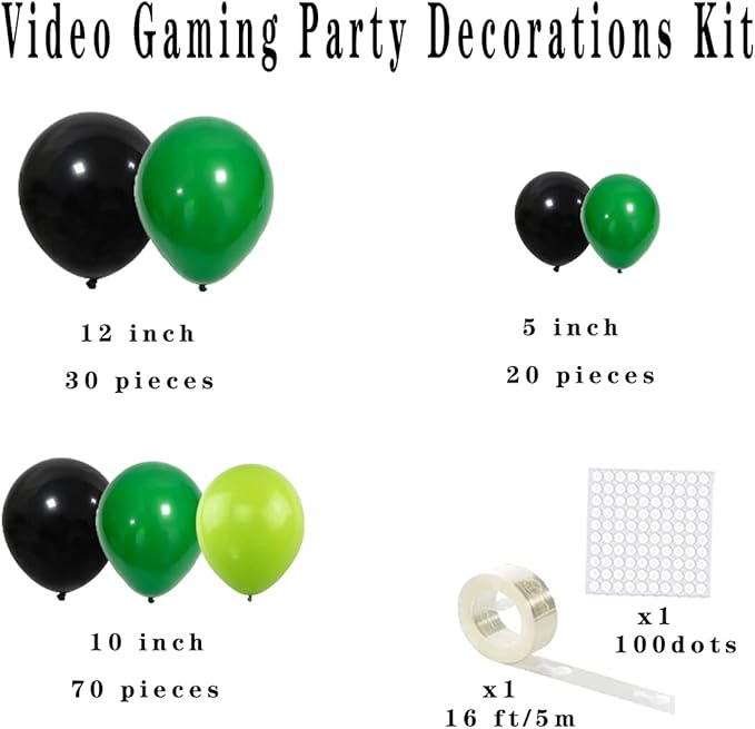 Green Black Balloon Garland Arch Kit - Dark Green, Lime Green Black Balloons for Soccer Camo Video Gamer Jungle Birthday Baby Shower 2026 Graduation Prom Party Decorations