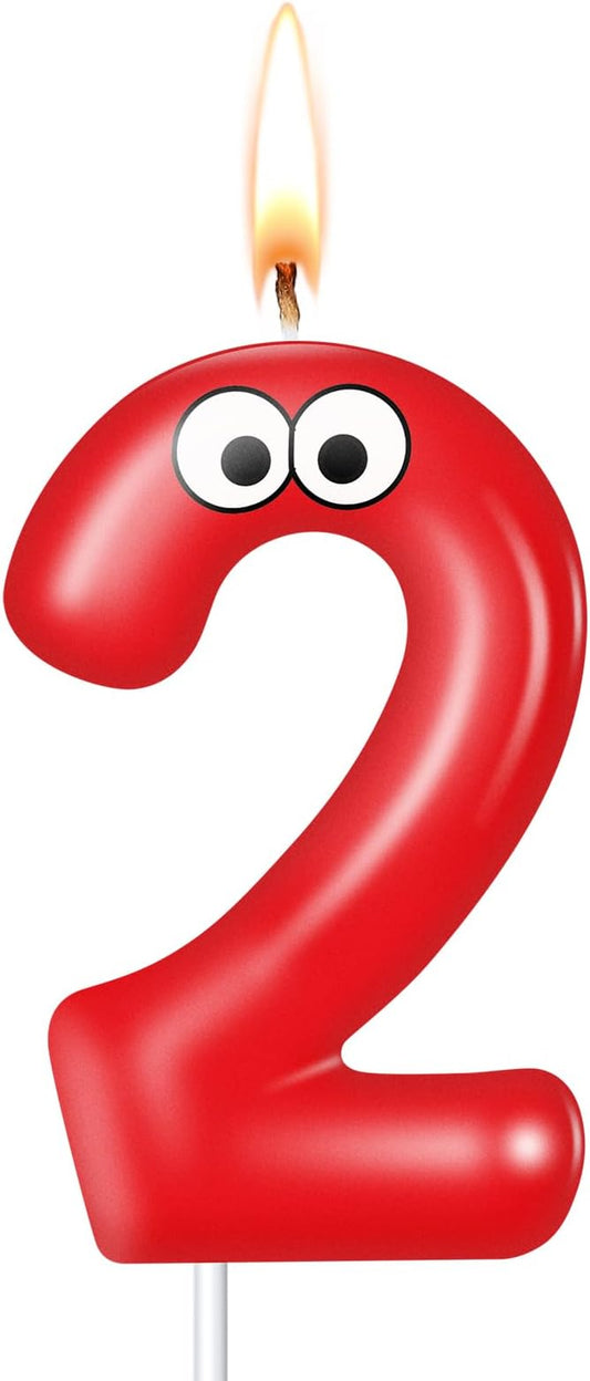 MTLEE Number Birthday Candle Monster Theme Candles Cookies Cake Topper for Girl Boy Cartoon Birthday Party Cake Decorations Supplies(Red,Number 2)