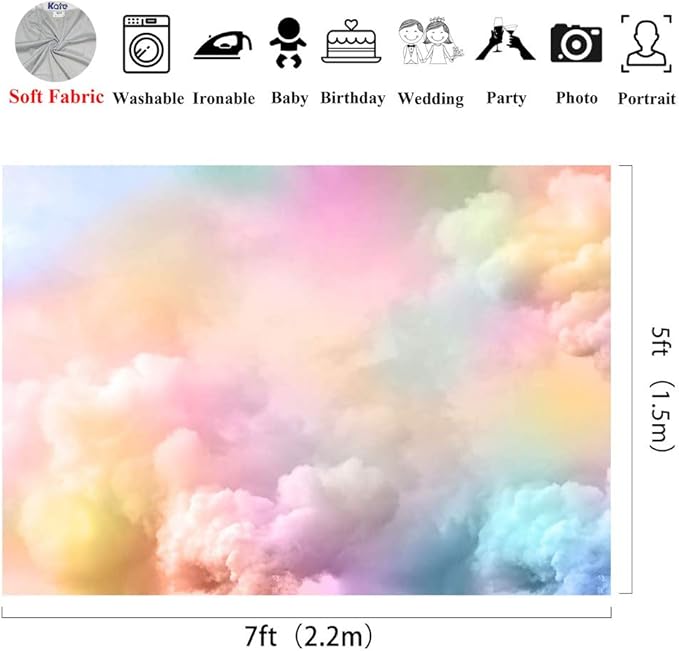 Kate Mysterious Colorful Rainbow Clouds Photography Backdrops 7x5ft Abstract Pink Blue Sky Baby Happy Birthday Party Photo Studio Background Props Fabric
