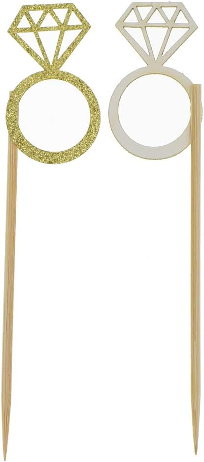 50 Pack Cupcake Toppers Gold Glitter Mini Diamond Ring Cakes Toppers for Marriage Engagement Anniversary Birthday Valentines Party Cake Decor