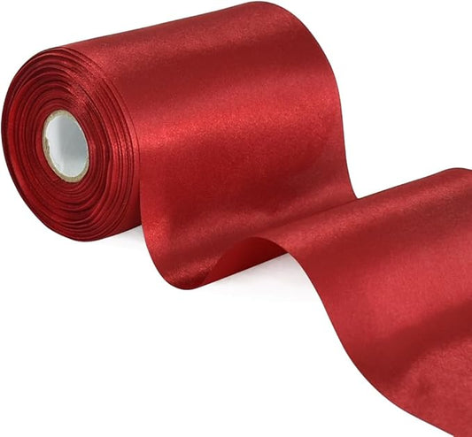4 Inch x 11 Yards Wide Claret Deep Red Satin Ribbon Solid Fabric Large Ribbon for Cutting Ceremony Kit Grand Opening Chair Sash Table Hair Car Bows Sewing Craft Gift Wrapping Wedding Party Decoration