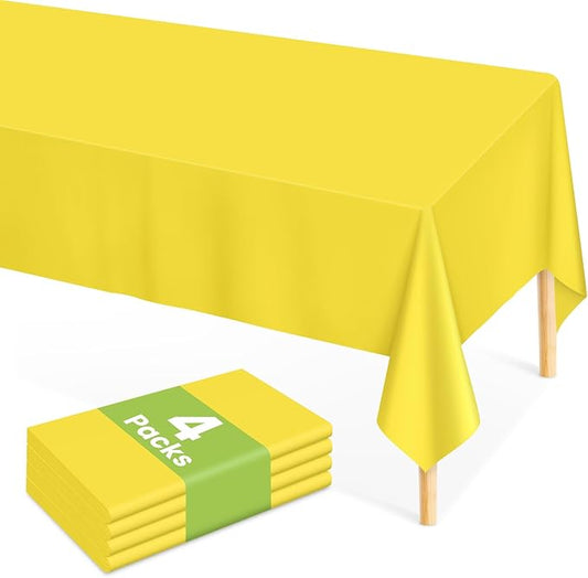 Mulbozy Yellow Plastic Table Cloth Disposable 4 Pack, 54 × 108 Inch Tablecloths Rectangle, Yellow Plastic Table Cover for Party Decor