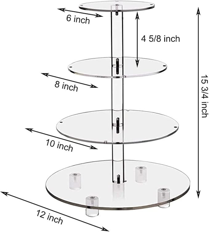Cupcake Stand, 4-Tier Round Cupcake Holder with LED light String, Acrylic Cupcake Tower Display-Dessert Tower-Pastry Stand-Cupcake Tier Stand for Wedding, Birthday party ( Pink Light)