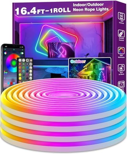 LETIANPAI 16.4FT Neon Rope Lights,Flexible Led Rope Lights Control with App/Remote,Multiple Modes Music Sync Gaming RGB Led Neon Lights for Bedroom Outdoor