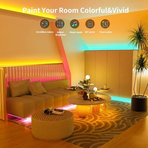 GANZQH Led Lights for Bedroom 200ft (2 Rolls of 100ft) Music Sync Color Changing Led Strip Lights, Led Light Strip with Remote, App Control, DIY Design RGB Led Strip for Room Decor Gaming Accessories