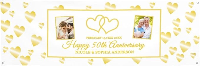 Happy Anniversary Banner Personalized Name Photo Custom Wedding Celebration Banners and Signs Customize Decoration for Couple 4'x2'