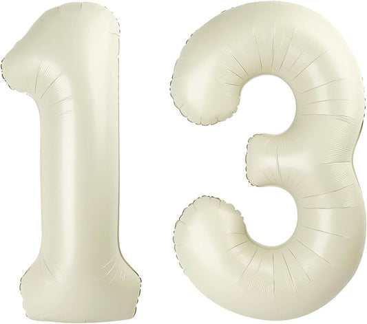Number Balloons 40 Inch, Large Cream Number 13 Balloon Party Decorations for 1 3 31 Birthday Memorial Day, Foil Balloon for Outdoor & Indoor Wedding Supplies