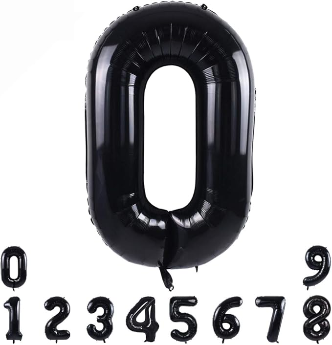 TONIFUL 40 Inch Black Large Numbers 0-9,Number 0 Digital 0 Helium Balloons,Foil Mylar Big Number Balloons for 2026 Graduation New Year Eve Birthday Party supplies Decorations