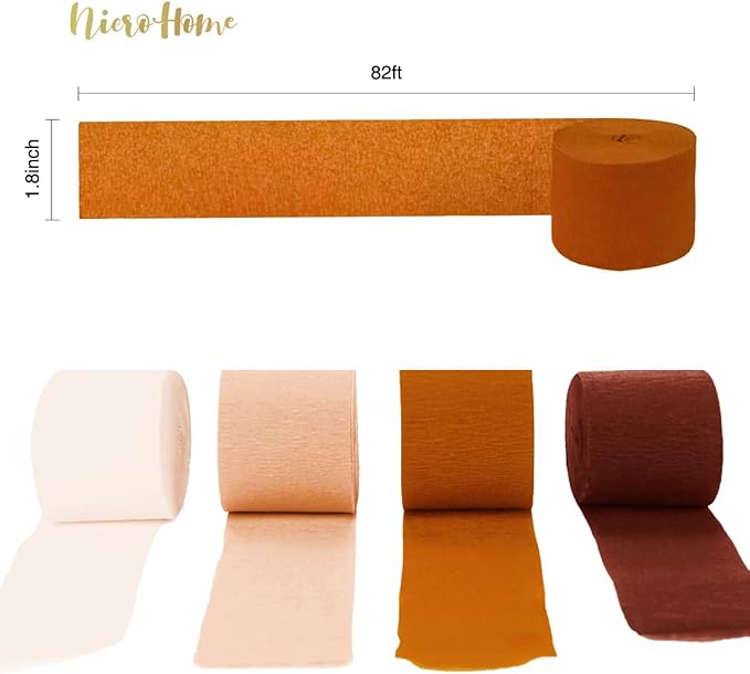 NICROHOME EUR Wedding Decorations, 8 Rolls Rust Orange Brown Crepe Paper Streamers for Rustic Fall Wedding, Bridal Shower, Retro Party, Spring, Summer Decor, Birthday, 82 Ft Long