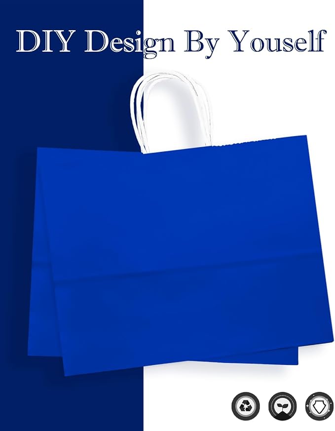 qiqee 24PCS Large Gift Bag with Handles Bulk 13"x4.5"x10" Gift Bags Diamond Blue Bags Multiple Uses (32x11x25cm,Wide Large)