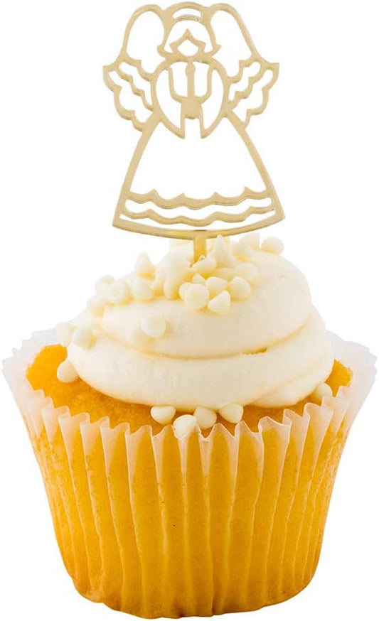 Restaurantware Top Cake 3 X 1.3 Inch Cake Toppers 10 Angel Cake Topper Inserts - Sturdy With Mirrored Detail Gold Paper Cake Decoration Birthday Baby Shower Holidays Supplies