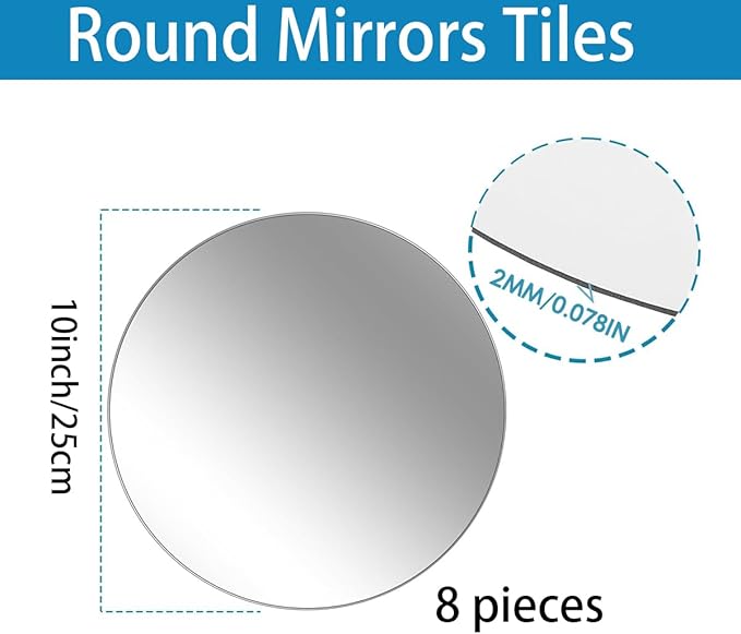 8PCS 10" Round Mirror Centerpieces for Tables Decorations, 2mm Acrylic Circle Mirror Centerpieces Mirror Tray Candle Plate Centerpiece for Wedding Table Decorations Birthday Party