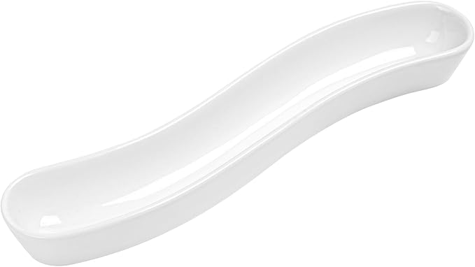 Restaurantware Swerve 10 Ounce Olive Plate 1 Curved Olive Tray - Medium Chip Resistant White Porcelain Olive Canoe Dishwasher Safe For Snacks Condiments Or Appetizers