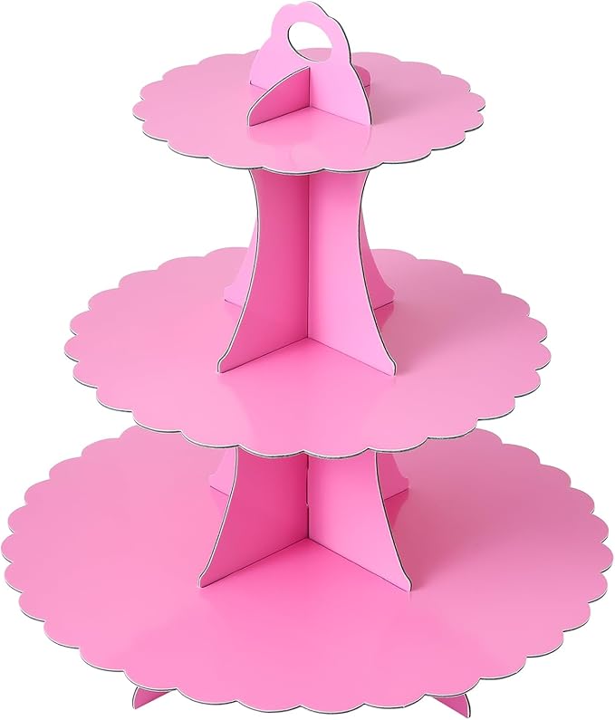 Soleebee 3-Tier Cupcake Stand, Cardboard Cupcake Tower, Dessert Cup Cake Stand Tower for Birthday Wedding Party Decoration, Cupcake Tier Stand 1 Set (Hot Pink)