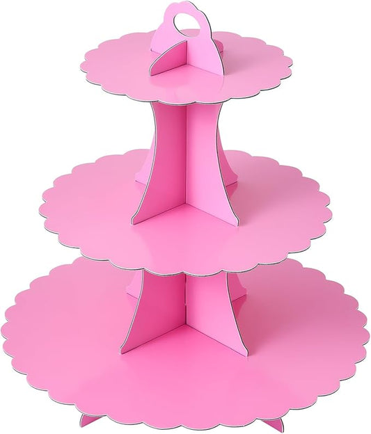 Soleebee 3-Tier Cupcake Stand, Cardboard Cupcake Tower, Dessert Cup Cake Stand Tower for Birthday Wedding Party Decoration, Cupcake Tier Stand 1 Set (Hot Pink)