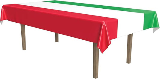 Beistle International Tablecover, 54” x 108” – Plastic Table Cloth, Rectangular Tablecloth, Italian Decorations, Mexican Tablecloth, Cinco De Mayo Decorations, Red/White/Green