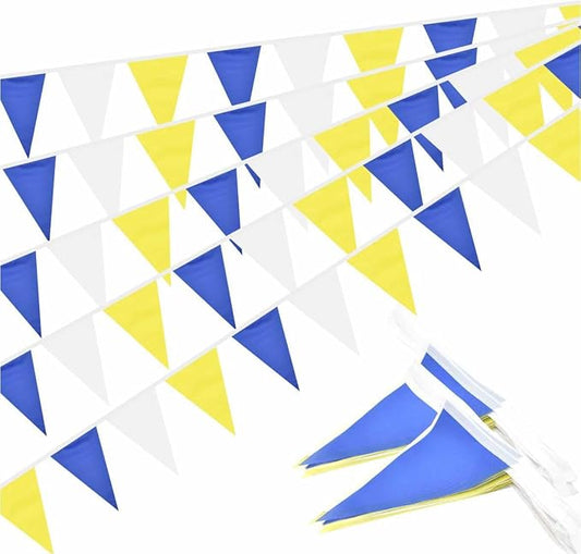 Blue Yellow White Pennant Banner Triangle Flag Bunting Garland Decorations for Grand Opening Wedding Kids Birthday Baby Shower Outdoor Garden 60Feet 60 pcs