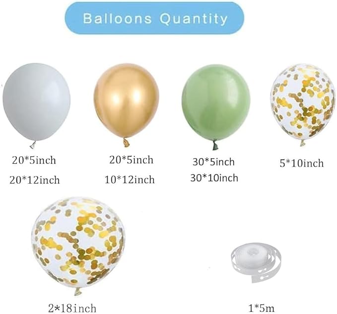 137PCS Sage Green Balloon Garland Arch Kit White Gold Confetti Balloons Retro Green Balloon and Gold Metallic Chrome Latex Balloons for Wedding Birthday Baby Shower Decorations