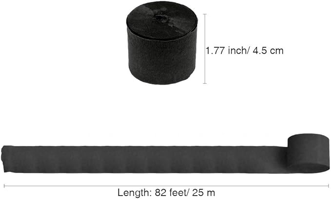 8 Rolls Black Crepe Paper Streamers, Wedding Birthday Baby Shower Halloween Party Decoration, Rainbow DIY Supplies, Graduation New Year Decor