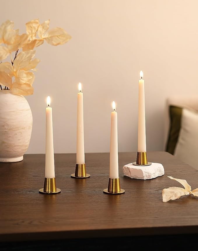 NUPTIO Candle Stick Candle Holder: Set of 4 Gold Candlestick Taper Holders - Brass Small Metal Candleholder for Fall Thanksgiving Christmas Fireplace Table Centerpiece