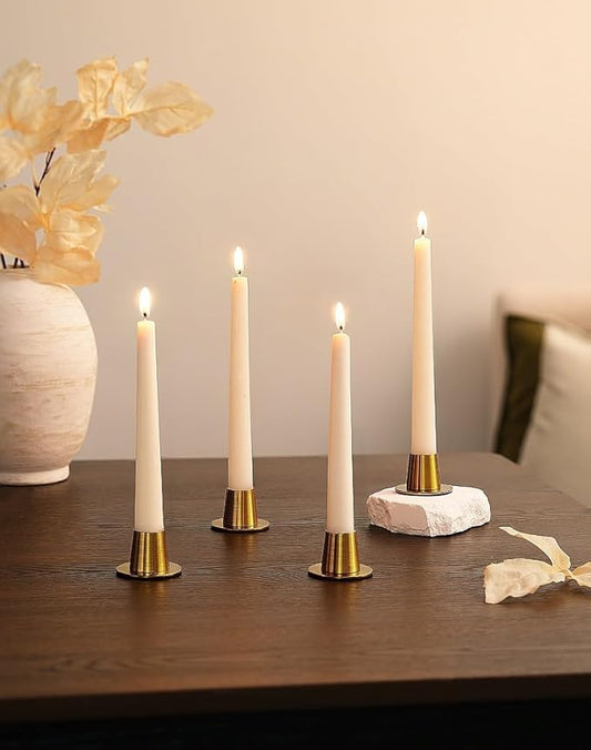 NUPTIO Candle Stick Candle Holder: Set of 4 Gold Candlestick Taper Holders - Brass Small Metal Candleholder for Fall Thanksgiving Christmas Fireplace Table Centerpiece