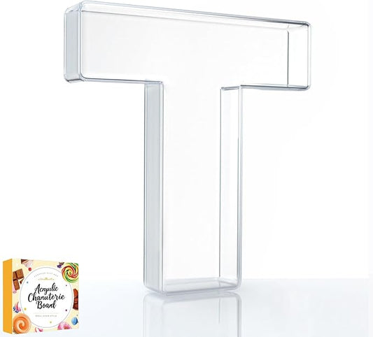 10" Acrylic Charcuterie Letters Fillable Tray, Reusable Alphabet Number Shaped Serving Plates for Charcuterie Board, Display Fruit, Candy, Cake, Party Decor, Birthday, Anniversary（T）