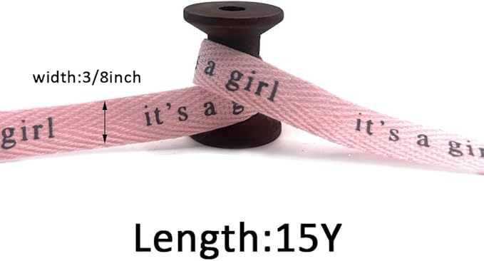 Baby Shower Cotton Ribbon, 3/8" x 10 Yards It's a Girl Ribbons Soft Pink Fabric Ribbon for Gift Wrapping DIY Crafts