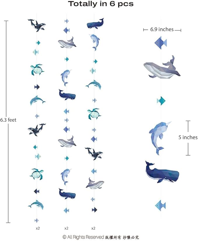 Cheerland Under The Sea Party Decorations Sea Animal Decorations Hanging Whale Birthday Party Ocean Creature Garland Geometric Nautical Orca Garland Ocean Marine Life Aquarium Theme Backdrop Pack of 6