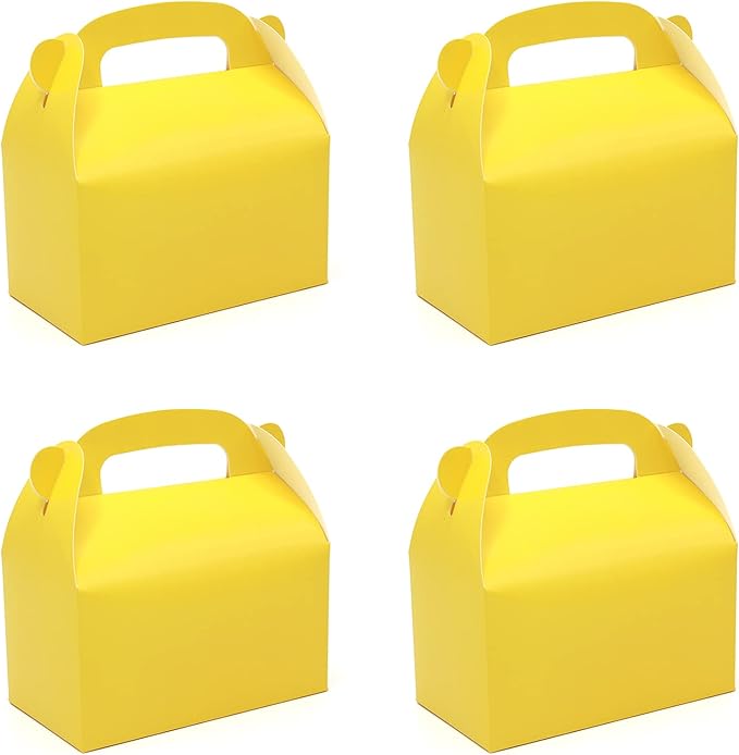30-Pack Yellow Party Favor Treat Boxes, Goodie Candy Box, Gable Paper Gift Boxes with Handles Perfect for Construction and Chic Yellow Submarine Party Decoration Supplies