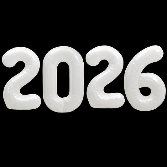 TONIFUL 2026 White Foil Number Balloons 16 Inch White Number Banner 2026 Graduation Aluminum Foil Mylar Balloons for New Year Eve Christmas Anniversary Party Supplies