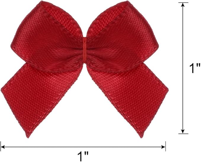 MECCANIXITY 50Pcs Mini Ribbon Bow 1" Mini Fabric Satin Ribbon Flower Bows for Craft DIY Sewing Wedding Birthday Party Gift Wrap Bows Wine Red