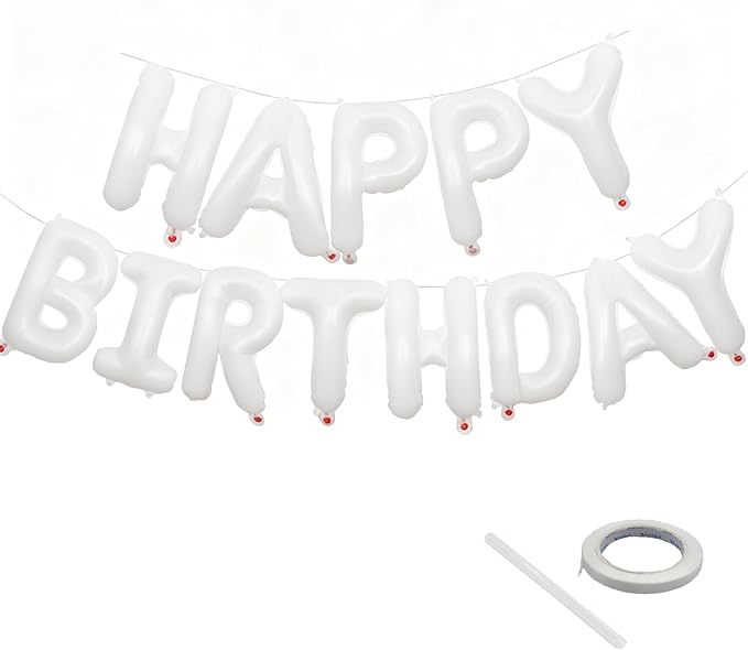White Happy Birthday Balloon Banner 16 Inch - White Birthday Decorations Happy Birthday Sign Reusable Foil Letters Balloons Suitable for Men, Women Party Decorations,Birthday Decor Party Supplies
