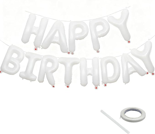 White Happy Birthday Balloon Banner 16 Inch - White Birthday Decorations Happy Birthday Sign Reusable Foil Letters Balloons Suitable for Men, Women Party Decorations,Birthday Decor Party Supplies