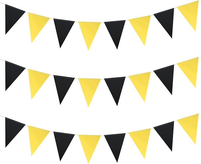 Meetppy 3 Pack Black and Yellow Party Decoration Triangle Flag Pennant Banners Hanging DIY Bunting Garlands for Bee Party Wedding Birthday Baby Shower Anniversary Home Nursery