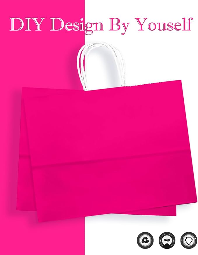 qiqee 24PCS Large Gift Bag with Handles Bulk 13"x4.5"x10" Gift Bags Rose Pink Bags Multiple Uses (32x11x25cm,Wide Large)