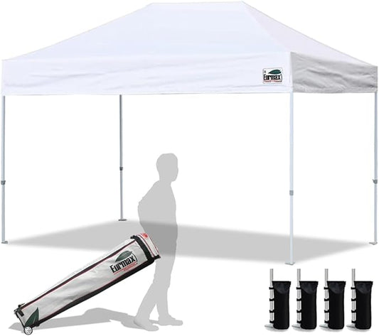 Eurmax USA 8x12ft Pop Up Canopy, Commercial Instant Tent for Outdoor Events, Patented No-Tip Rolling Storage Bag with 4 Sandbags, UV & Water Resistant, Heavy Duty Portable Shelter Gazebo,White
