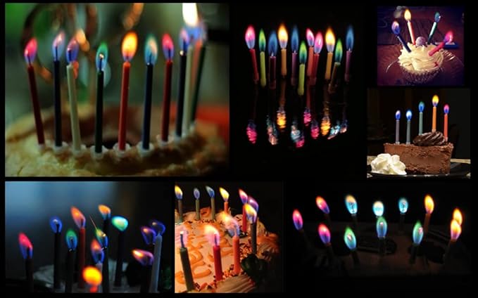 Amazing Colorflame Multicolor Happy Birthday Candles and Holders (12 Count),Unscented