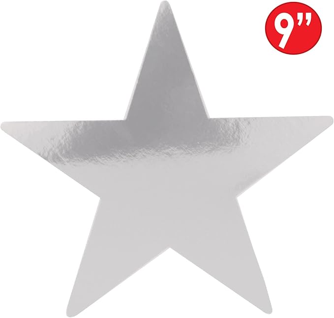 Beistle 36-Pack Foil Silver Star Cutouts, Awards Night Party Decorations for Festive Celebrations & Events, Starry Theme Decor for Wall & Table, 9”