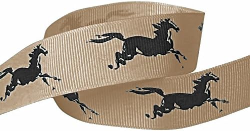 7/8" Grosgrain Fabric Ribbon Cowgirl/Horse Set for Gift Package Wrapping, Hair Bow Clip Accessory Making, Crafting, Decoration (10yd-(2x5yd) 7/8" Horse-Tan/Black)