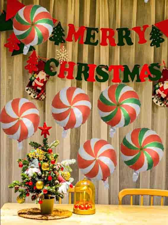 Christmas Ballooons Set Lollipop Windmill Balloons Mylar Red Green Candy Swirl Balloons Kits for Christmas-Themed Party Birthday Party Supplies Decorations 16 PCS