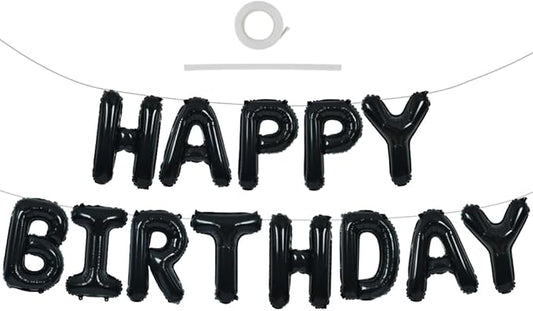 TONIFUL Black Happy Birthday Balloons Banner 16 Inch Mylar Foil Letters Birthday Sign Banner Bunting Reusable for 30th 40th 50th 60th Adults and Halloween Supplies
