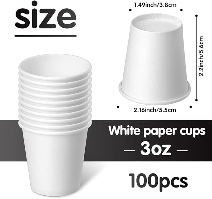 3 oz 100 Pack Disposable Paper Cups, Bathroom Mouthwash Cups, Espresso Disposable Cups for Bathroom, Snack, Espresso, Mouthwash (White)