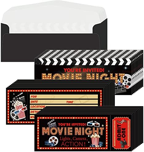 Woanger 50 Pieces Movie Party Invitations with Envelopes Movies Night Invitations 25 Film Tickets 25 Envelopes for Birthday Baby Shower Film Night Red Carpet Party(Movie)