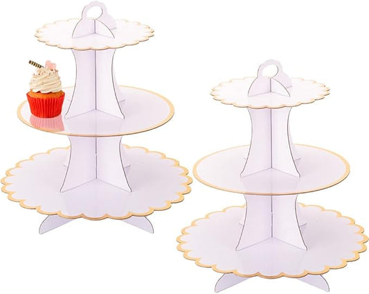 MRPAPA White Tiered Cupcake Stand 2 Pack, 3 Tier Serving Tray for Party Decor, Cup Cake Tower Holder for 24 Cupcakes, Dessert Holder for for Birthday Graduation Baby Shower Tea Party (White)