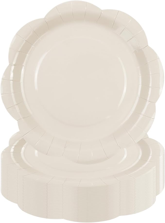 30 Pack Ivory Paper Plates 9 Inch, Disposable Cream Scalloped Plates Cake Dessert Plate for Dinner Baby Shower Wedding Bridal Shower Birthday Party Supplies (Ivory, 9 inch)